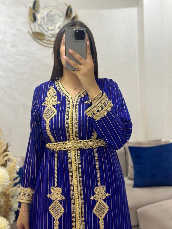 caftan crepe rayé bleu