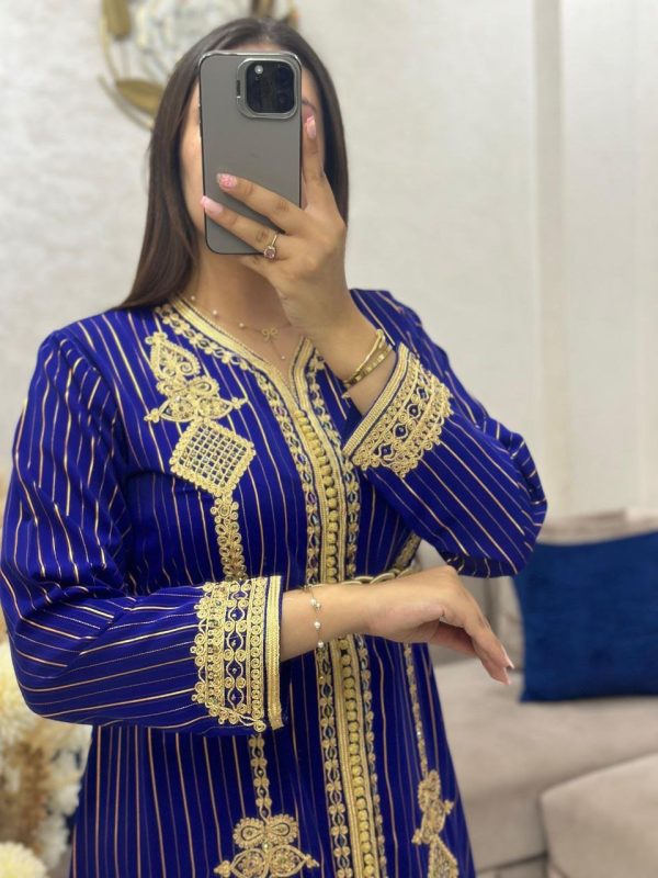 caftan crepe rayé bleu