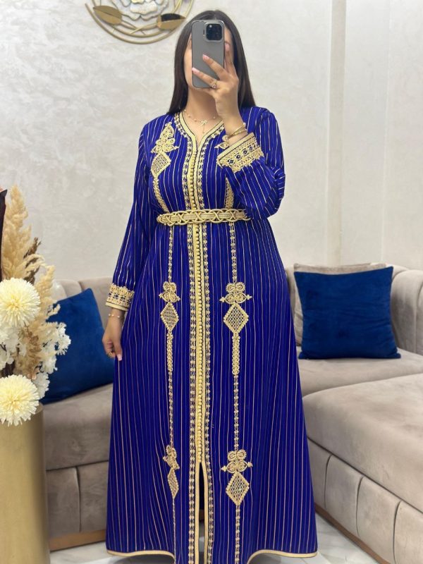 caftan crepe rayé bleu