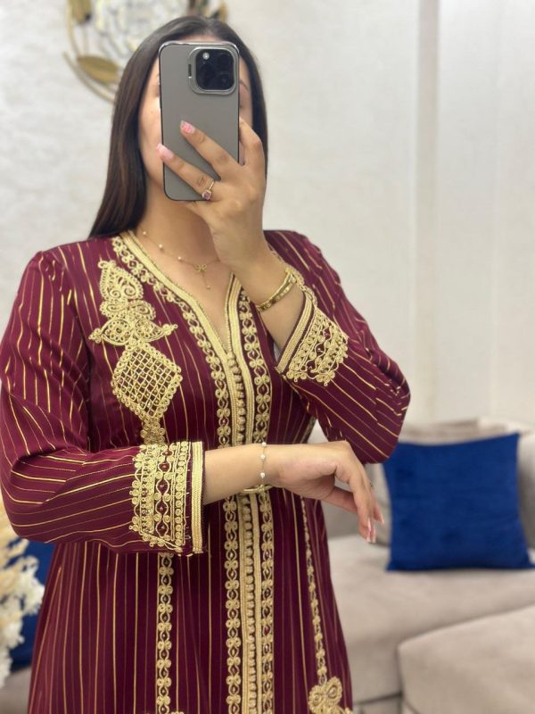 caftan bordeau crepe rayé