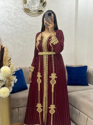 caftan bordeau crepe rayé