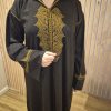 Djellaba noire en simili daim brodée kaki
